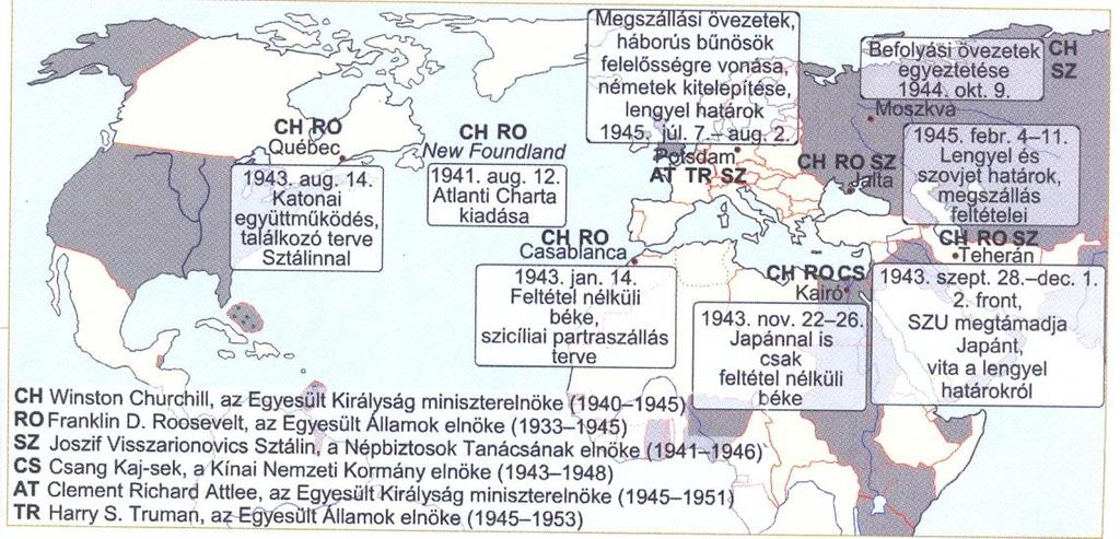 Távoktatás 82 Történelem 11 A szövetségesek együttműködése 51. A szövetségesek győzelme Az Atlanti Chartához egyre több állam csatlakozott. Ez a tengelyhatalmakkal szemben jött létre.