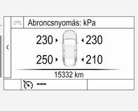 208 Autóápolás Gumiabroncslevegőnyomás ellenőrző rendszer A gumiabroncs-levegőnyomás ellenőrző rendszer egy adott sebesség felett percenként ellenőrzi mind a négy kerék levegőnyomását.