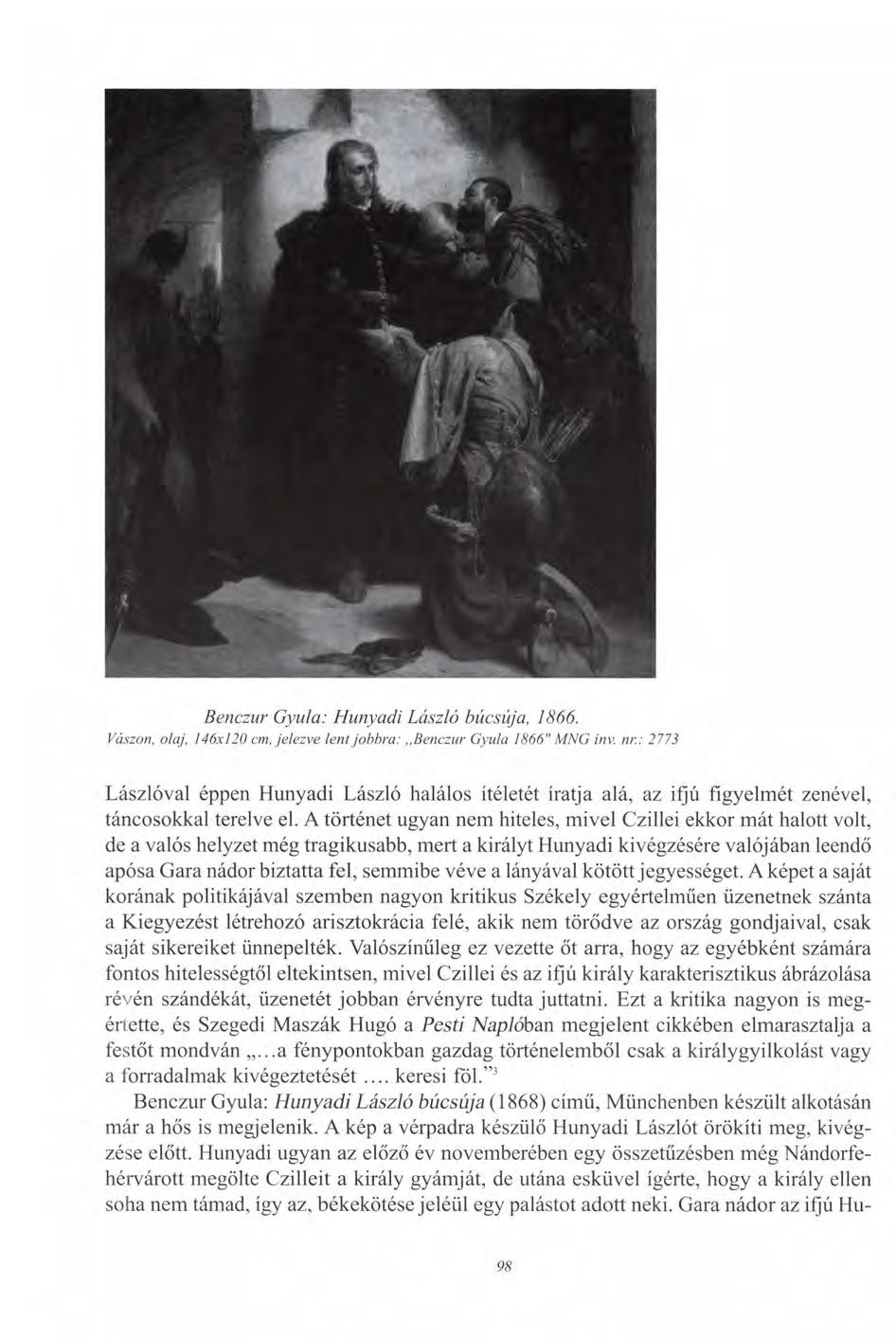 Benczúr Gyula: Hunyadi László búcsúja, 1866. Vászon, olaj, 146x120 cm, jelezve lent jobbra:,,benczúr Gyula 1866" MNG inv. nr.