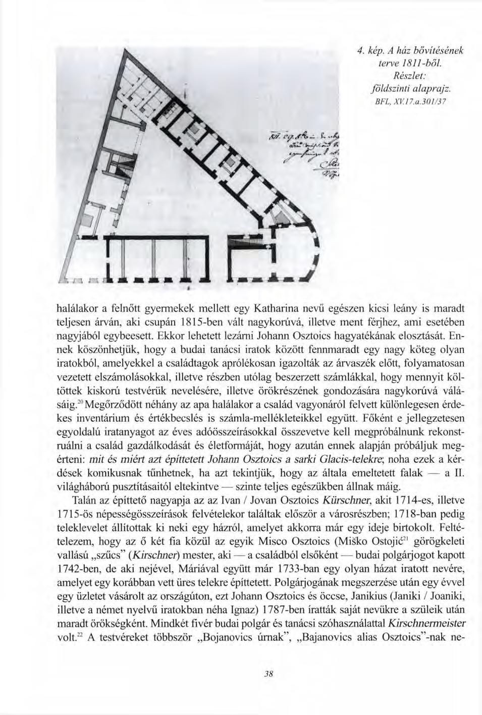 4. kép. A ház bővítésének terve 1811-ből Részlet: földszinti al