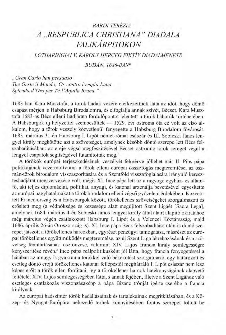 BÁRDI TERÉZIA A RESPUBLICA CHRISTIANA " DIADALA FALIKÁRPITOKON LOTHARINGIAI V.