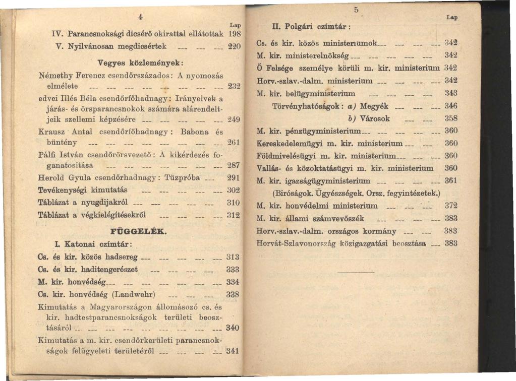 Lap IV. Parlmosnoksági dicsérő okirattal ellátottak 198 V.