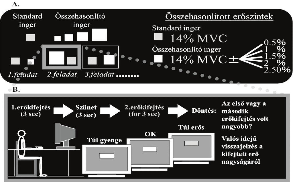 arra, hogy a rehabilitáció során, pl. stroke-on átesett hemiparetikus kliensek esetén a diszkriminációs küszöböt meghatározzuk.