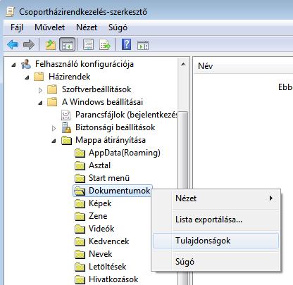 ACTIVE DIRECTORY FUNKCIONALITÁS A SULIXERVERBEN A Dokumentumok tulajdonságok ablakban a Cél fülön a Beállítás mező értéke legyen Alapvető Mindenki mappájának egy helyre irányítása.