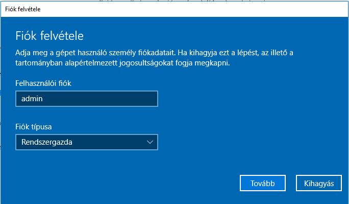 WINDOWS KLIENSEK KONFIGURÁLÁSA Fiók felvétele Ezek után a Windows 10 kliens gépet újra kell indítani, erre egy felugró ablak fogja figyelmeztetni. Figyelem!