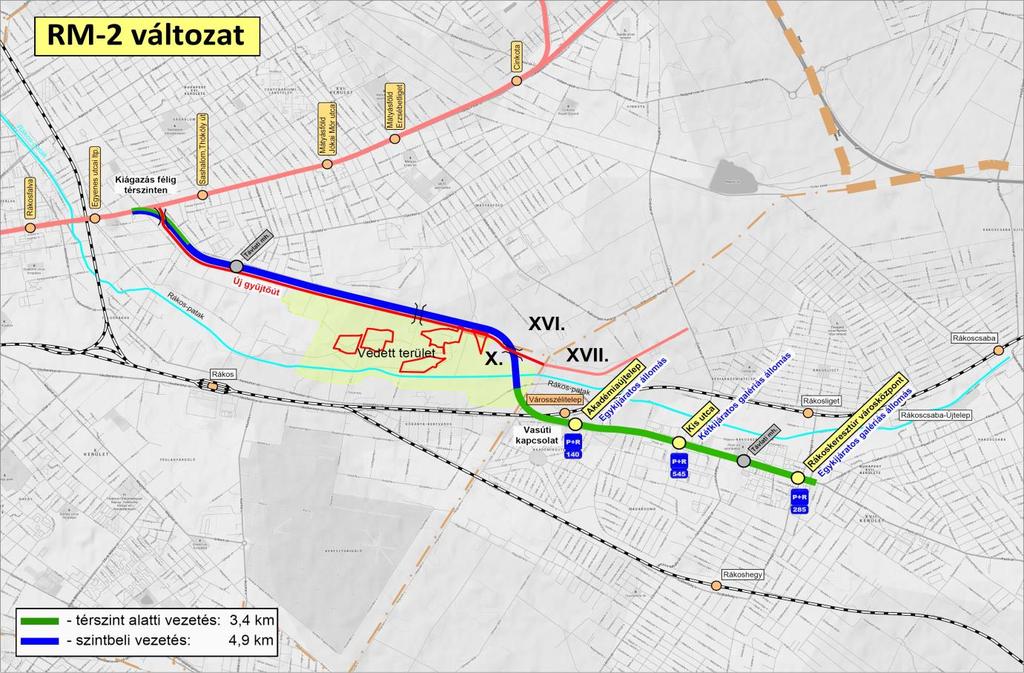 Nyomvonal (RM-2 kiválasztott változat) Szakasz költsége: 127 Mrd Ft BCR