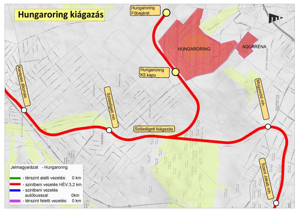 V. ütem: Hungaroring szárnyvonal Infrastruktúra beruházási költsége 5,3 mrd Ft Deák Ferenc tér Hungaroring: 41 perc Új szárnyvonal
