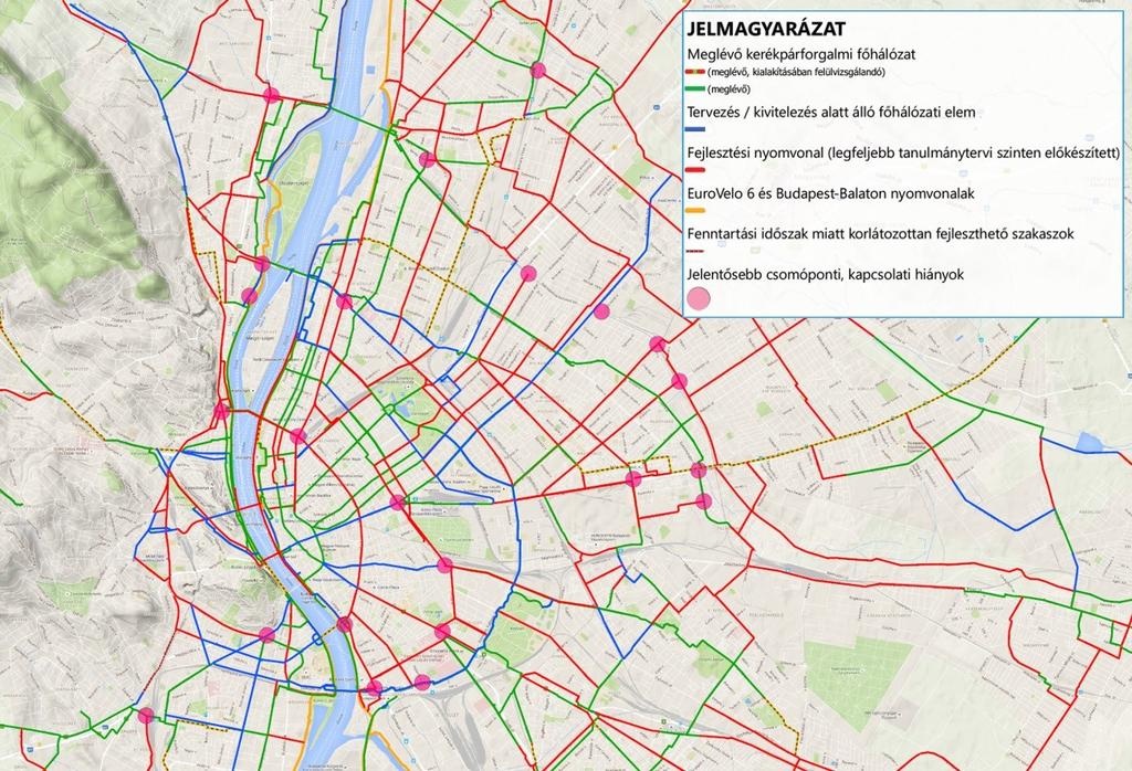 9. ábra: A budapesti kerékpáros főhálózati elemek kiépítettsége [BKK, munkaközi, 2016] 3.2 Vizsgált terület bemutatása 3.2.1 A terület leírása Budapest XV.