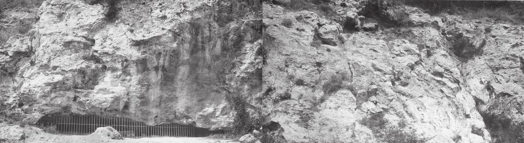 16. kép. A T2-es travertínószint Tata-Porhanyó-bányában. A ráccsal lezárt, szintén világhírű paleolit-lelőhely leletanyagát 3 4 cm-es, finoman kidolgozott eszközök alkotják.