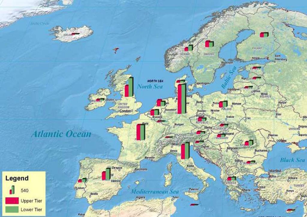 2. ábra: A veszélyes üzemek eloszlása az Európai Unió tagállamaiban [24]