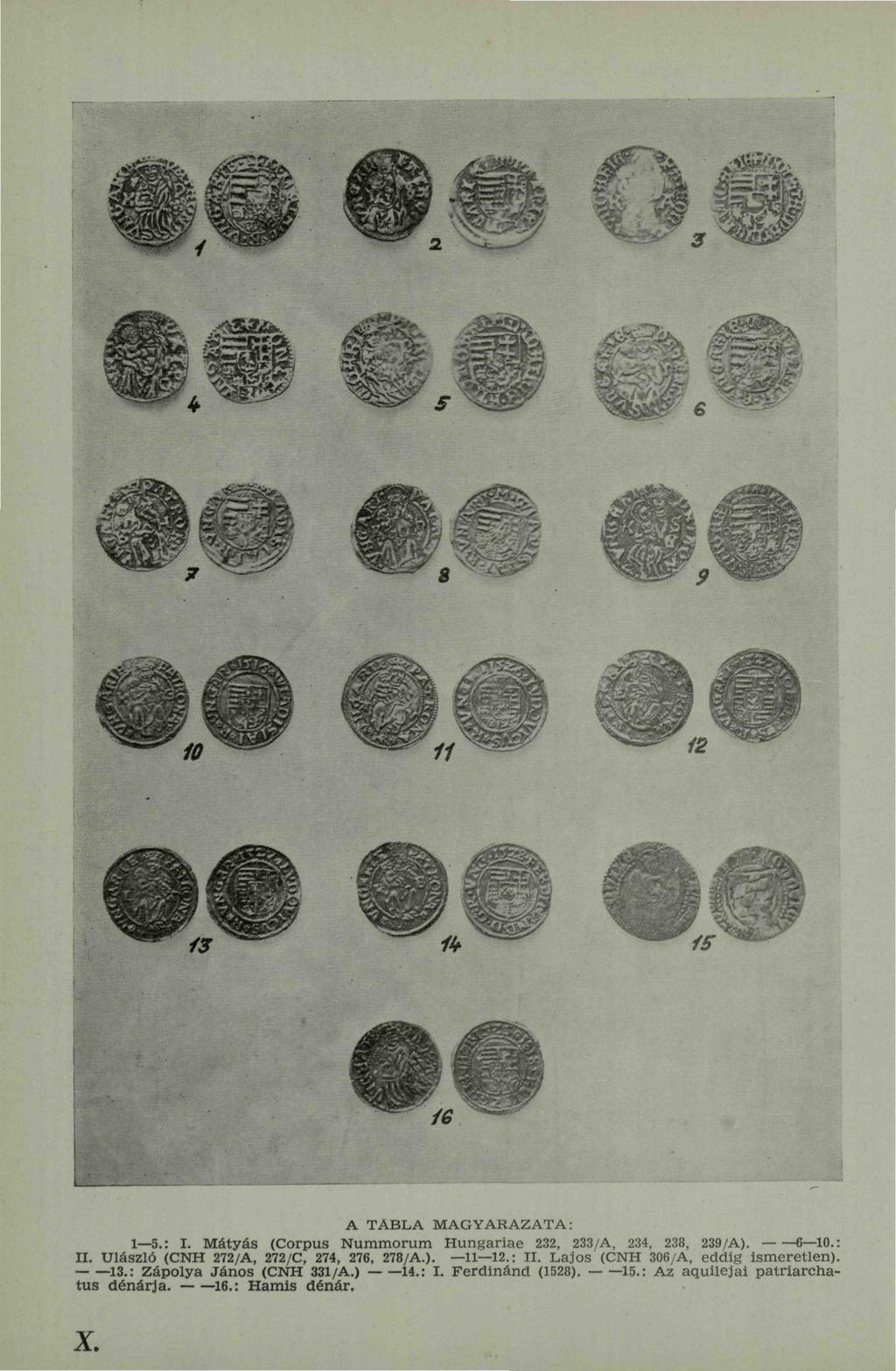 f A TÁBLA MAGYARÁZATA: 1 5.: I. Mátyás (Corpus Numraorum Hungáriáé 232, 233/A, 234, 238, 239/A). 6 10.: II. Ulászló (CNH 272/A, 272/C, 274, 276, 278/A.). 11 12.