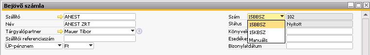 az Üzleti partner nevét, a rendszer automatikusan a megfelelő adathoz ugrik. 2.