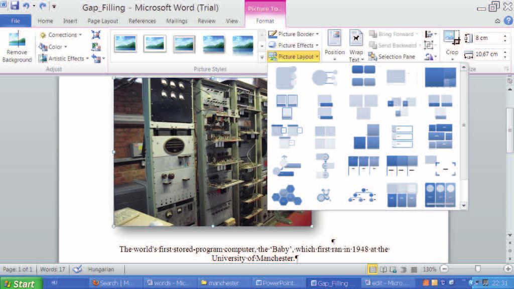 Picture 3 TANANYAGSEGÉDLET AZ INFORMATIKAI ANGOL SZAKNYELV TANÍTÁSÁHOZ B1 szint When describing you may need to use the following words or expressions: There is/ There are On the left/right hand side