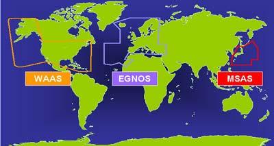 Amerikai, európai és japán navigációs rendszerek működési területei Az EGNOS az európai műholdas