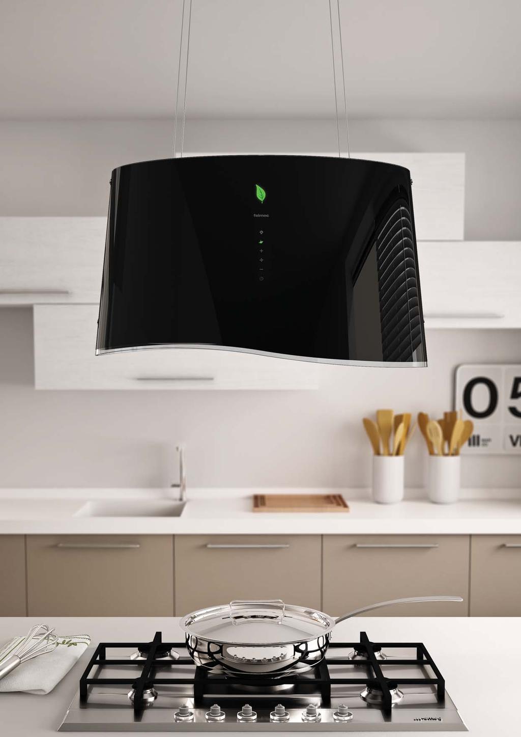 Mare Design Pareschi-atelierP Fekete vagy fehér üveg Ionizációs rendszer a levegő tisztítására Perimetrikus elszívás Touch Control vezérlés (érintőkapcsoló) + levél szenzor LED világítás Kombinált,