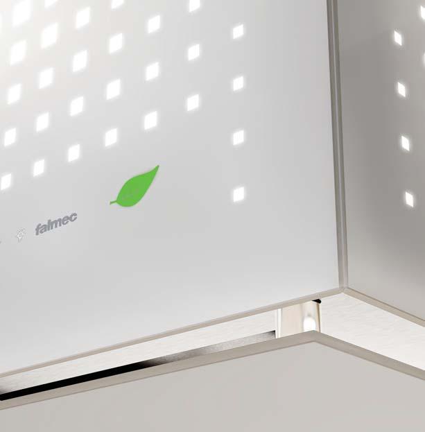 Rubik Design Studio Rigo Fekete vagy fehér üveg Black or white tempered glass Ionizációs rendszer a levegő tisztítására Ionising system for air purification Perimetrikus elszívás Perimeter suction
