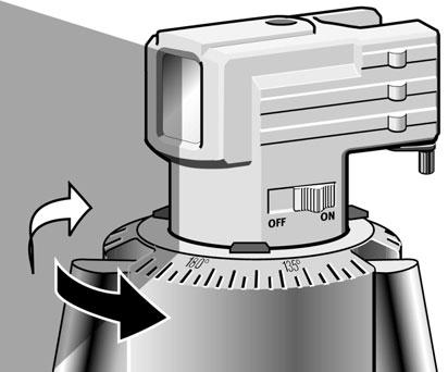 Skála, 360 -os A függ leges lézervonal az alapelem 360 fokos skáláján mutatja a lézerkészülék, ill. a lézervonal elfordulási szögét. Figyelem: Fontos, hogy központosítsa készüléket a libellával!