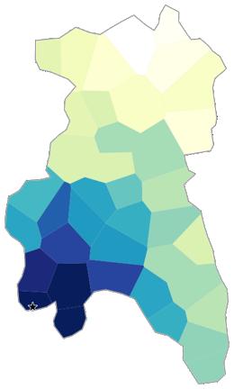 ábra: Bödeháza nyelvjárási és névtani hasonlósági viszonyai a Gabmap térképein 9 fonetikai mátrix lexikai