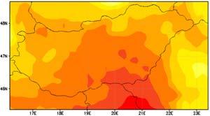 fokozatú hőségriasztások (T közép,3 nap