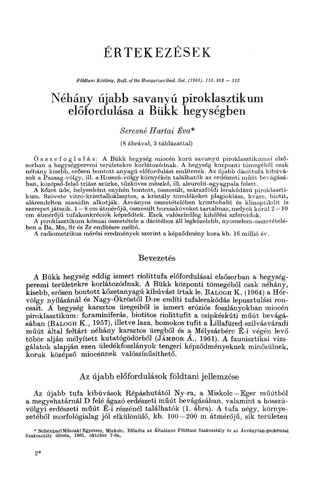 ÉRTEKEZÉSEK Földtani Közlöny, Bull, of the Hungarian Geol. Soc. (1983). 113.