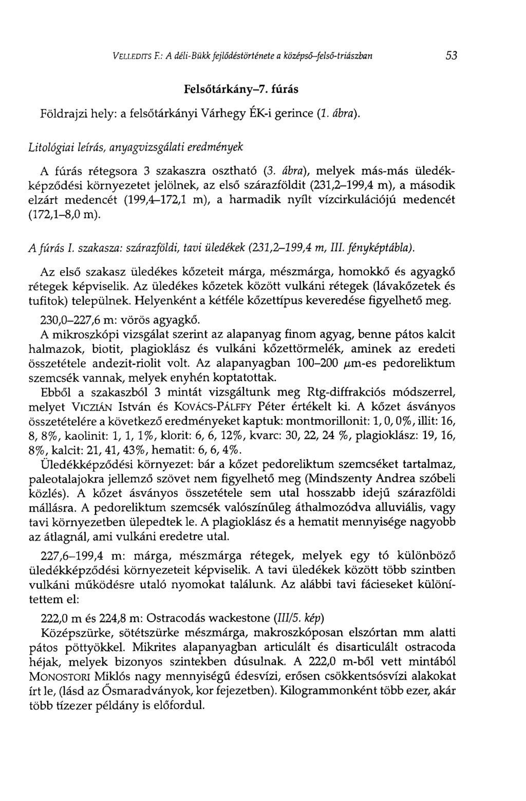 VELLEDITS F.: A déli-bükk fejlődéstörténete a középső-felső-triászban 53 Felsőtárkány-7. fúrás Földrajzi hely: a felsőtárkányi Várhegy ÉK-i gerince (2. ábra).