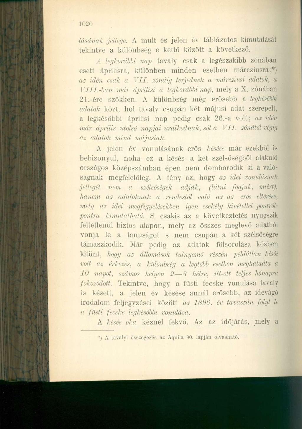 1020 lásáriak jellege. A mult és jelen év táblázatos kimutatását tekintve a különbség e kettő között a következő.