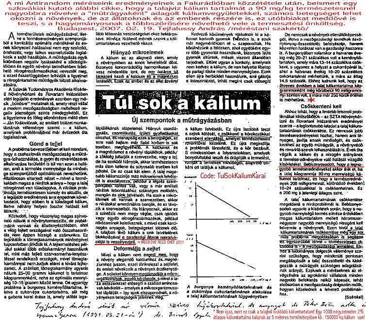 Szlovák Akadémiai kutatóintézet is kiszivárogtatta a káliumműtrágyázás növényt, állatot és embert veszélyeztető, sejtszinten egészségkárosító hatását: Melléklet 6: A túladagolt kálium miatt az állat