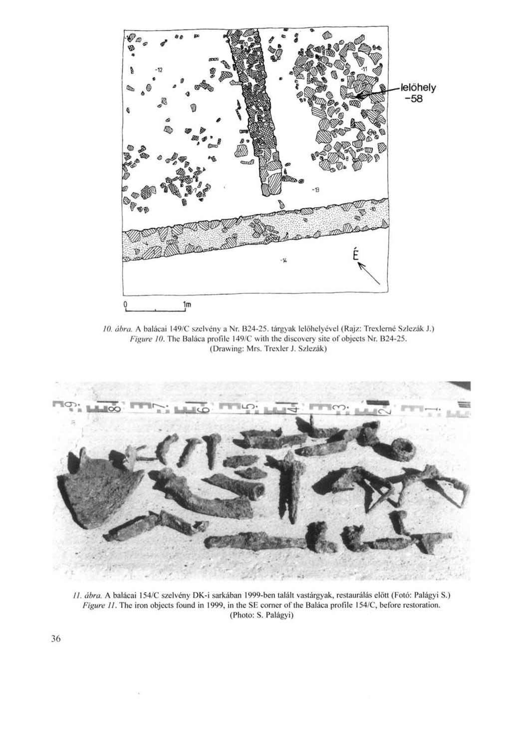 10. ábra. A balácai 149/C szelvény a Nr. B24-25. tárgyak lelőhelyével (Rajz: Trexlerné Szlezák J.) Figure 10. The Baláca profile 149/C with the discovery site of objects Nr. B24-25. (Drawing: Mrs.