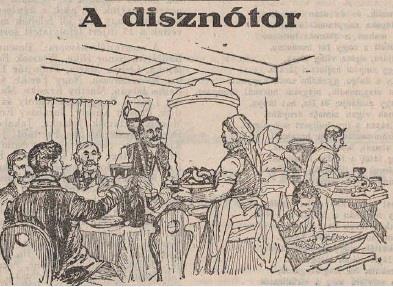 11. kép. A disznótor Rajzolta: Mühlbeck Károly 12. Kép. A Szent Estén Rajzolta: Fábiánné B. Ilona Forrás: Cimbora, 1927.VI.évf.35.sz.544. Forrás: Cimbora, 1925.IV. évf.51-52.sz. 811.