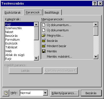 a Word gyorsítására. a) Eszköztárak Az eszköztárak közül alapértelmezésben csak a Standard illetve Formátum eszköztár jelenik meg.