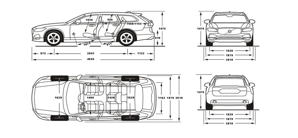 VOLVO V90 MŰSZAKI ADATOK T4 AUT T5 AUT T6 AWD AUT T8 AWD AUT D3 MAN /AUT D3 AWD AUT D4 MAN/AUT D4 AWD AUT D5 AWD AUT MOTOROK Motortípu 4-hengere, 16 zelepe, 4-hengere, 16 zelepe, közv. befeck.