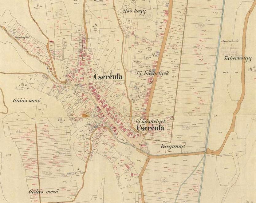 Cserénfa (első kataszteri térkép) Az 1715-ös összeíráskor mindössze 10 adózó jobbágyról tett említést, öt évvel később már 22 családot regisztráltak. A XIX.