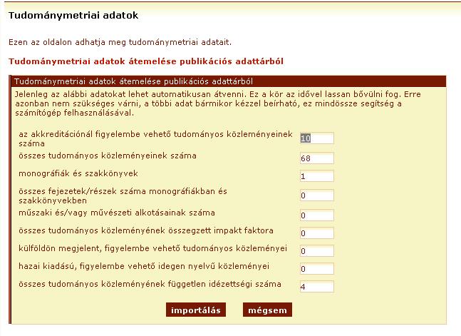 Tudománymetriai adatok importálása 2.