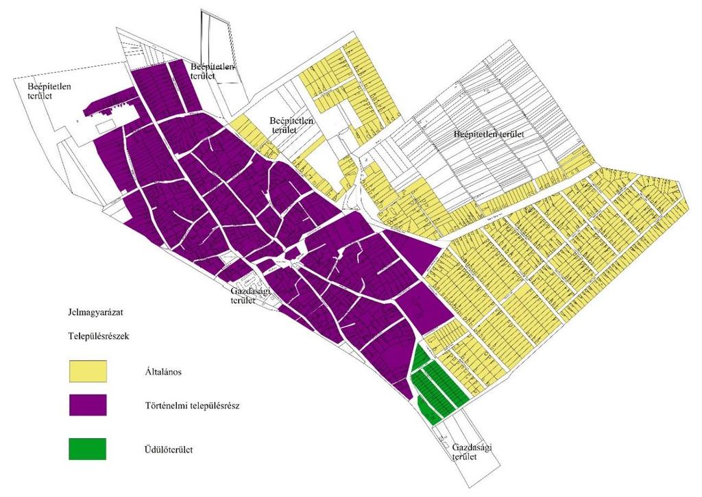 4. TELEPÜLÉSKÉPI SZEMPONTBÓL MEGHATÁROZÓ ELTÉRŐ KARAKTERŰ TERÜLETEK LEHATÁROLÁSA A belterület nagy része jellemzően lakóterület családiházas lakóingatlanokkal.