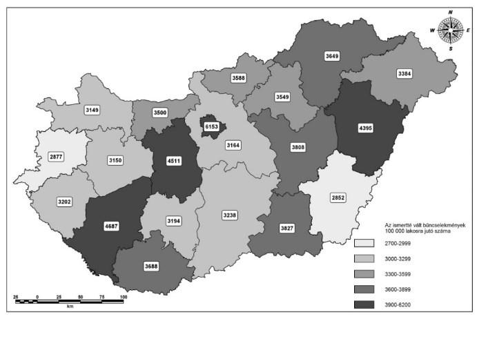 2.2. A BŰNÖZÉSI FERTŐZÖTTSÉG Jelentős eltérések figyelhetők meg országos viszonylatban az egyes területi szintek lakosságszám-arányos bűnözési gyakorisága tekintetében.