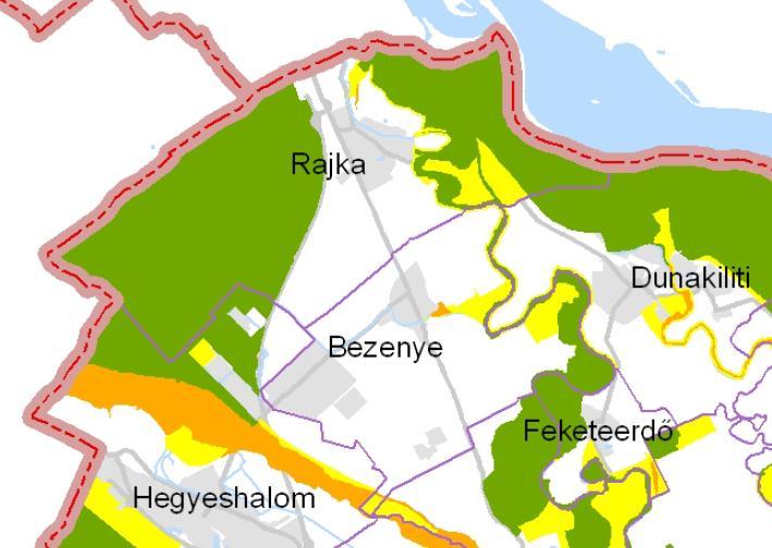 alábbi térképkivonaton, hogy Bezenyét minden irányból ökológiai hálózat területei (főként a legértékesebb magterületek) határolják. 1.12.4.
