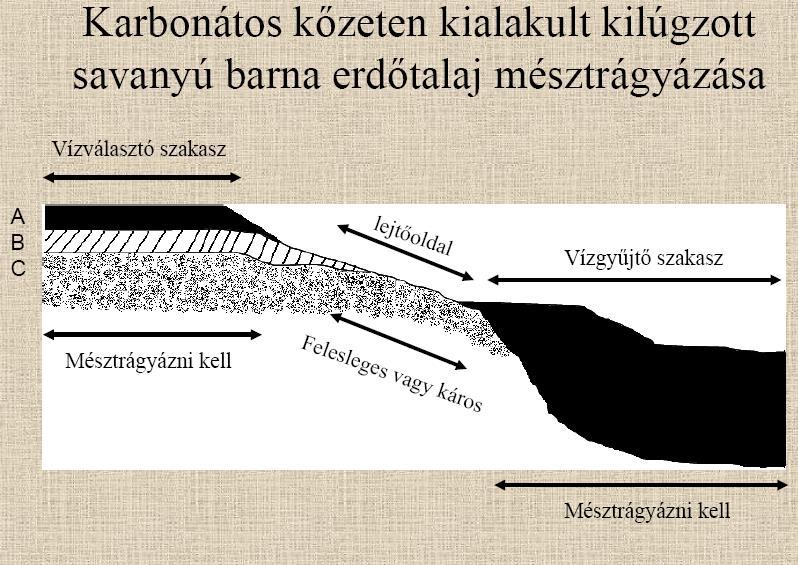 az erodáltságtól függően a felső rétegek mésztartalmában nagy különbségek lehetnek. Ezért itt különösen fontos lehet a talajviszonyokhoz alkalmazkodó, precíziós talajjavítás elvének betartása.