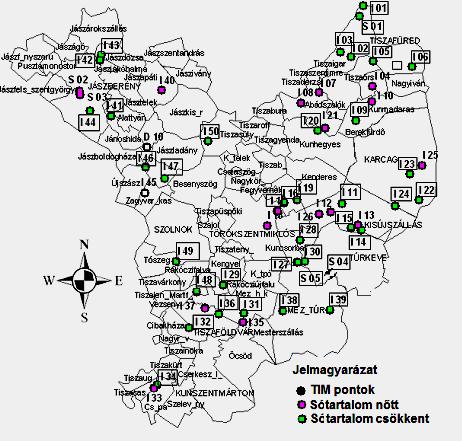 55 monitoring pont közül 38 esetében sótartalom csökkenés volt kimutatható az 1 m-es talajrétegben Rétegenkénti sótartalom változás az 55 pont átlagában Sótartalom változás 1992-1998 között Jász