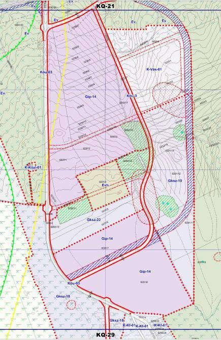 1. ábra - A tervezési terület szabályozási terve A tervek szerint a B telken 4 db nagyobb méretű csarnok épületet (rendre B1: 21.049 m 2, 3.268 m 2 ; B3: 14.365 m 2, B4: 39.