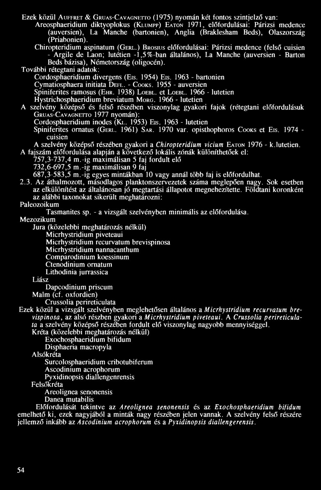 ) Brosius előfordulásai: Párizsi medence (felső cuisien - Argile de Laon; lutétien -1,5%-bán általános), La Manche (auversien - Barton Beds bázisa), Németország (oligocén).