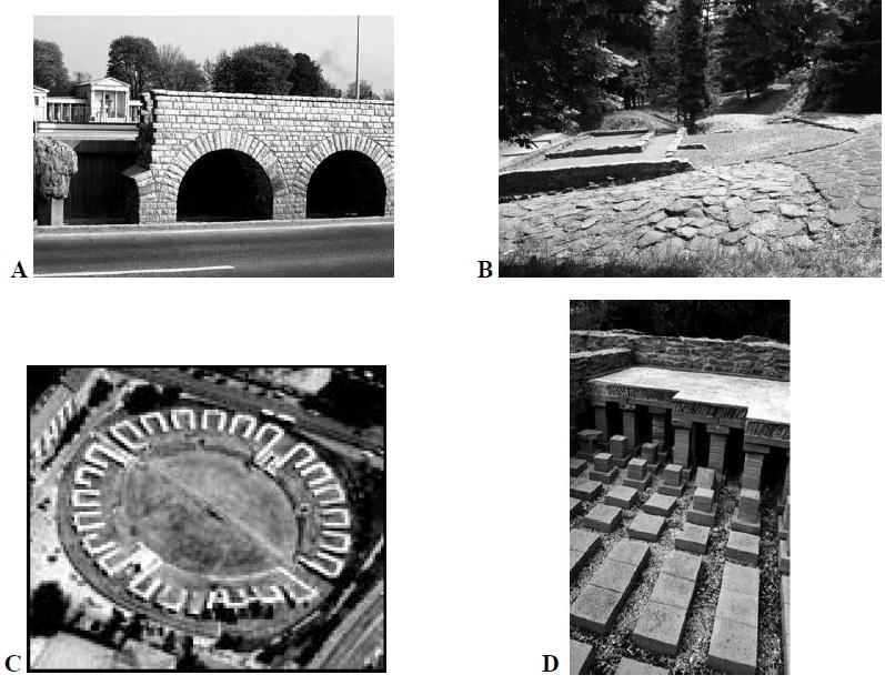 6. A feladat Aquincum római kori történetével kapcsolatos. (K/3) Párosítsa a képeket a megfelelő meghatározásokkal! Írja a képek betűjelét a szöveg alatti táblázatba!