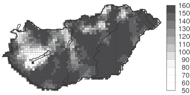 A termőréteg vastagsága a Balatoni-medencében 100 cm alatti, sekély talajok figyelhetők meg a hegyekben, a Pesti síkságon és a Duna menti síkság északi területén.