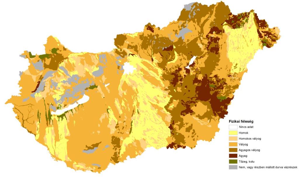 Clay 0.03 0.25 0.38 0.38 0.44 0.00 0.25 Fen 0.00 0.00 0.00 0.00 0.00 0.50 0.00 Bog 0.00 0.00 0.00 0.00 0.00 0.50 0.00 A MARTHA adatbáziásnak fizikai féleségre vonatkozó térképét láthatjuk a 1.4-15.