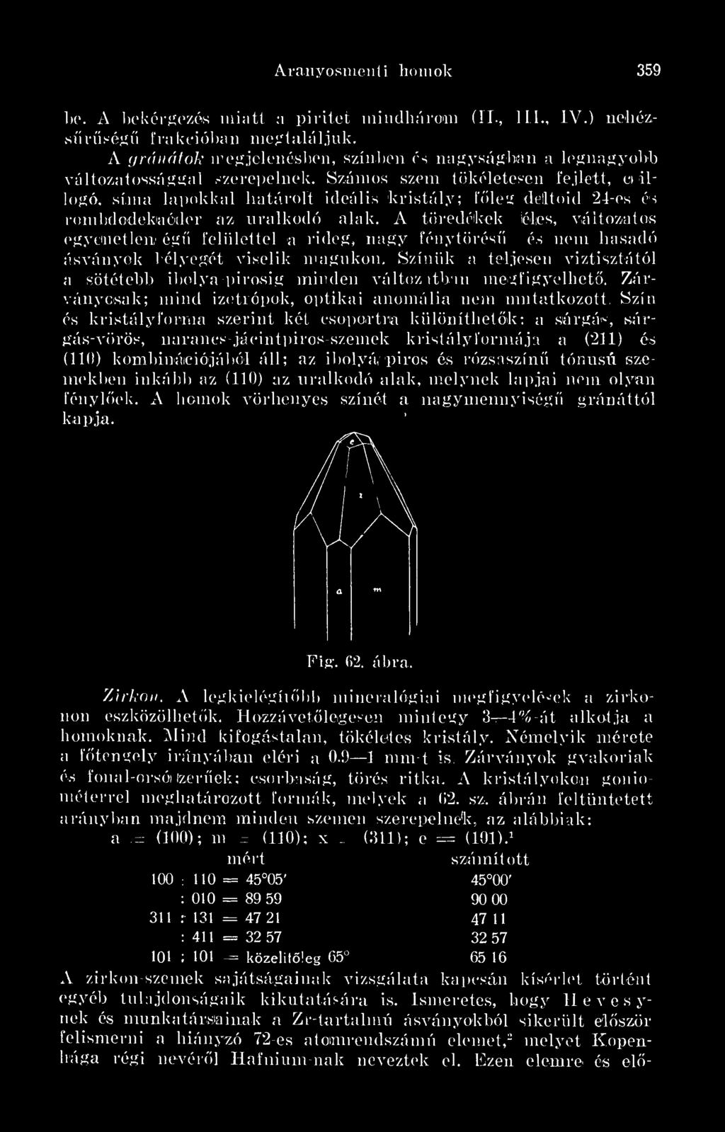 sima lapokkal határolt ideális kristály; fleg deltoid 24-es és rombdodekaéder az uralkodó alak.