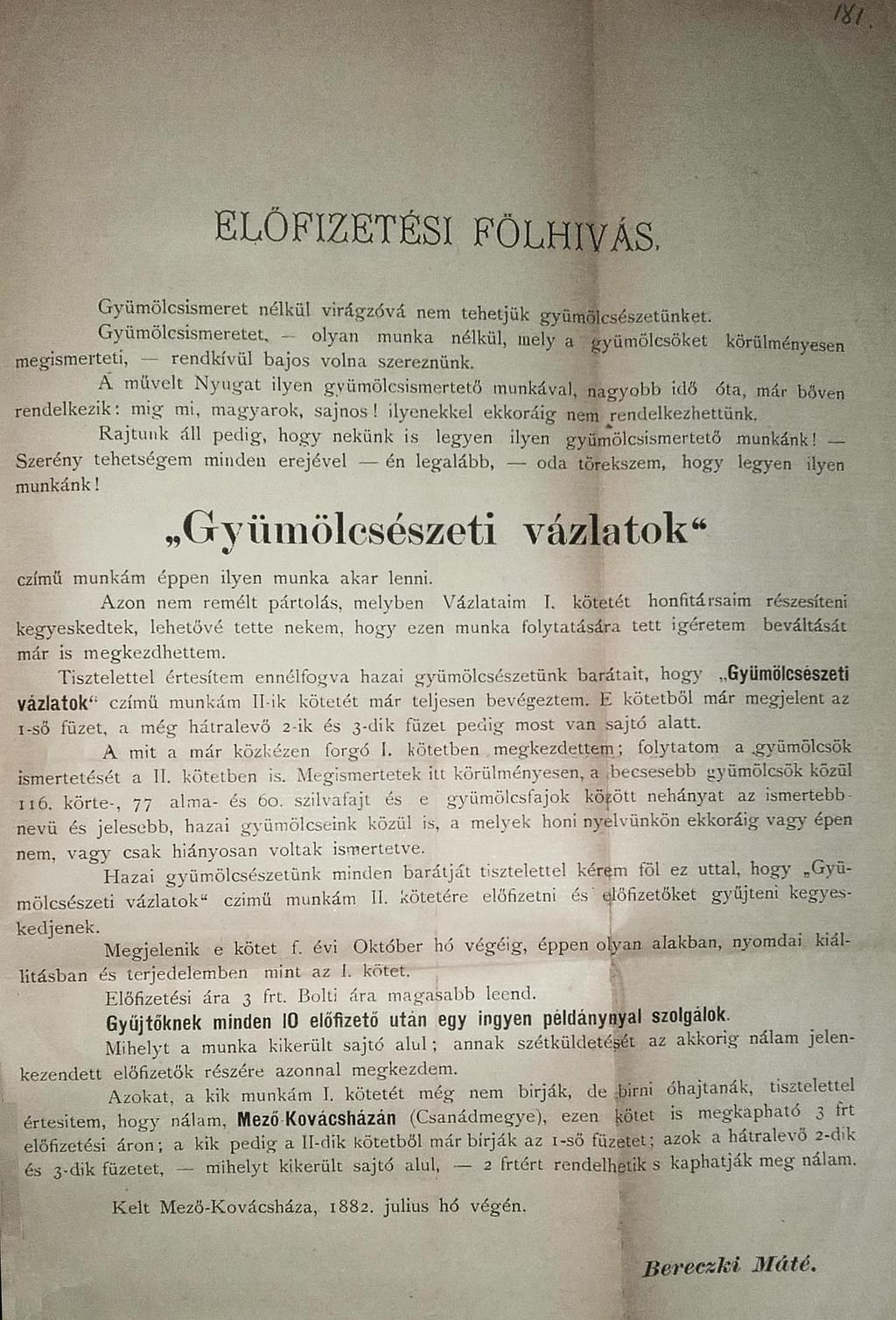 A Bereczki levelezés 6. kötete 181 182.