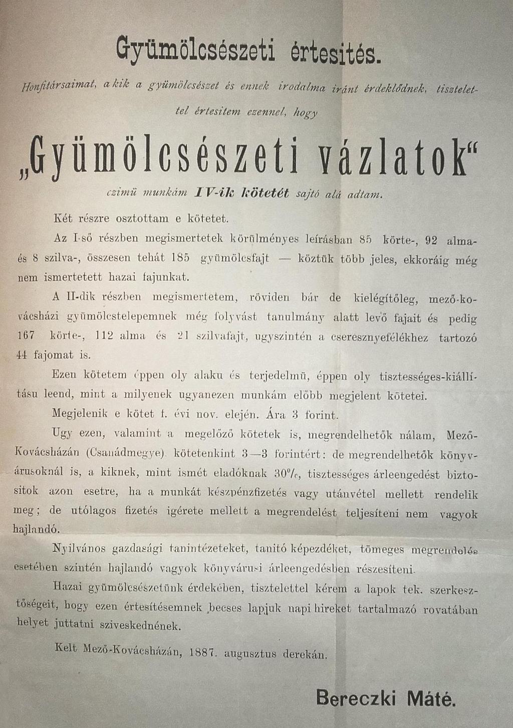 A IV. kötet hirdetésének