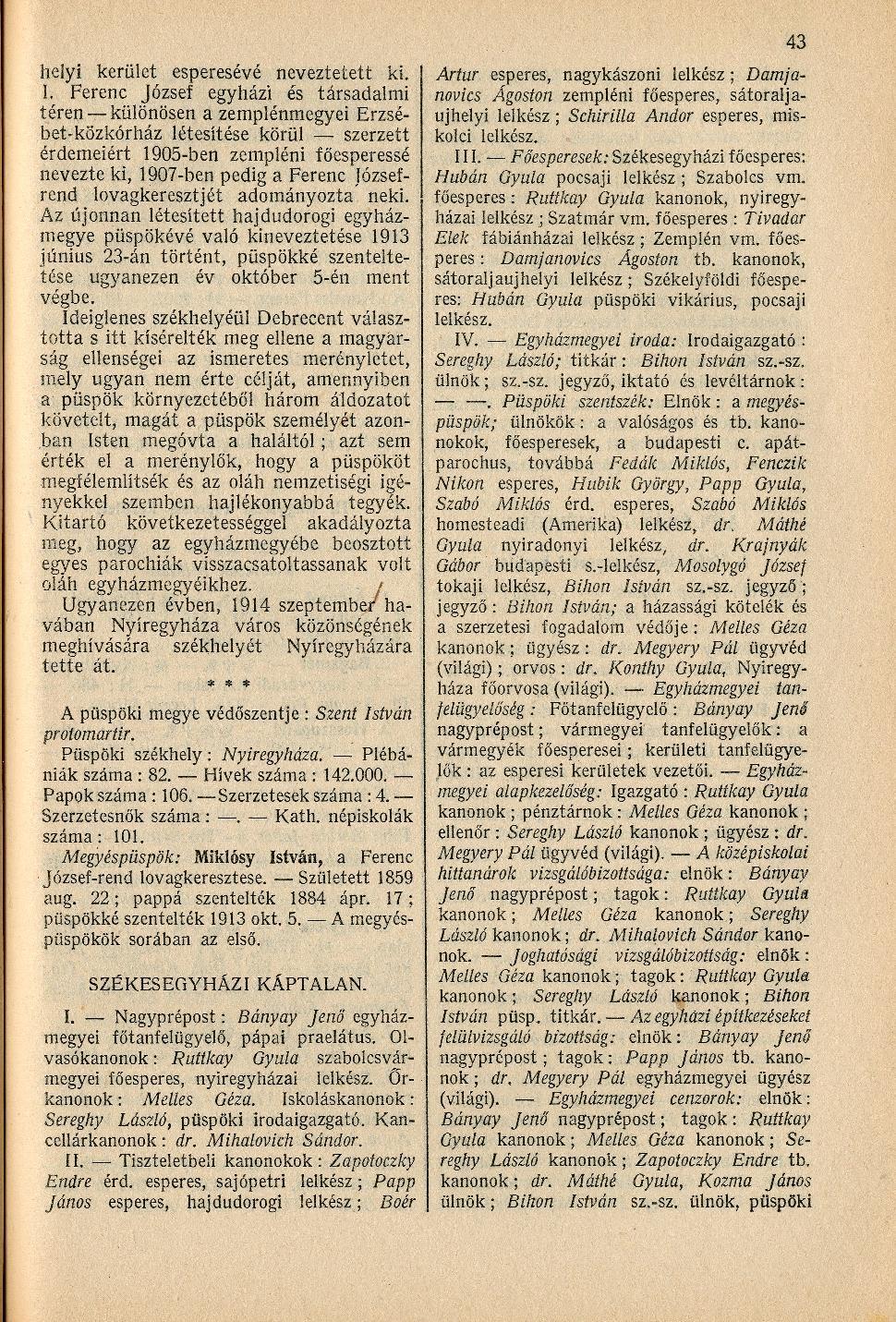 helyi kerület esperesévé neveztetett ki. I.