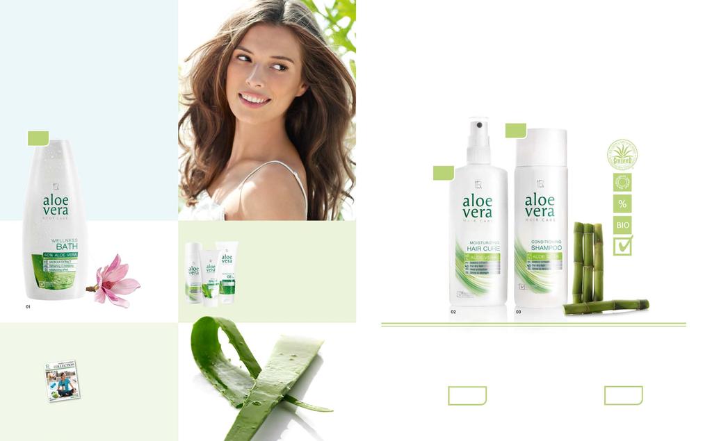 96 ALOE VERA ÁPOLÁS 97 Illatos aloe vera-élmény a fürdőkádban A ragyogóan fényes, élettel teli, gyönyörű hajért 40 % 01 Aloe vera wellness habfürdő Ápoló habfürdő, amely élménnyé varázsolja a