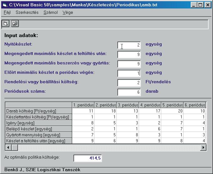 Tanulmánytár Ellátás/elosztás logsztka 3. ábra Az nput adatok és az eredmények t-ás mnmáls készletszntnél Irodalom [] Harrs F.: Operatons and cost. A.W.Shaw Co. Chcago. 95. [2] Benkő J.