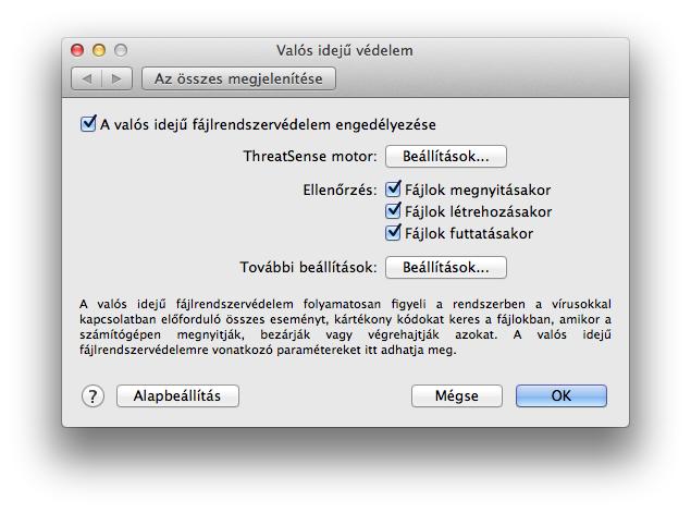 További ellenőrzési paraméterek adhatók meg A ThreatSense motor beállítása ablakban.